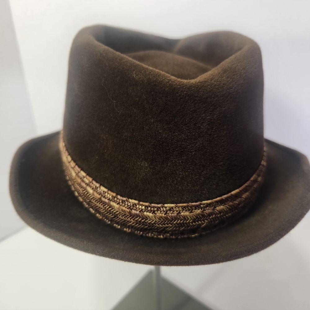 Vintage Champ Brown Velour Fedora Wide Brim Hat Size 7 1/4 Fitted